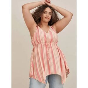 Torrid Striped Challis Babydoll Hanky Hem Top XXL